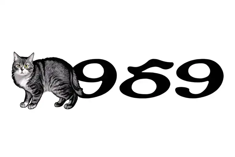 cat in a 69 number tattoo design idea