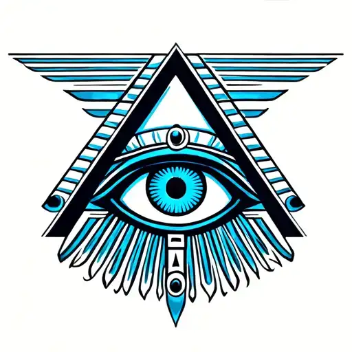 A stylized tattoo design featuring a blue Eye of Horus inside an upward-pointing triangle. The inside of the triangle is tattoo design idea
