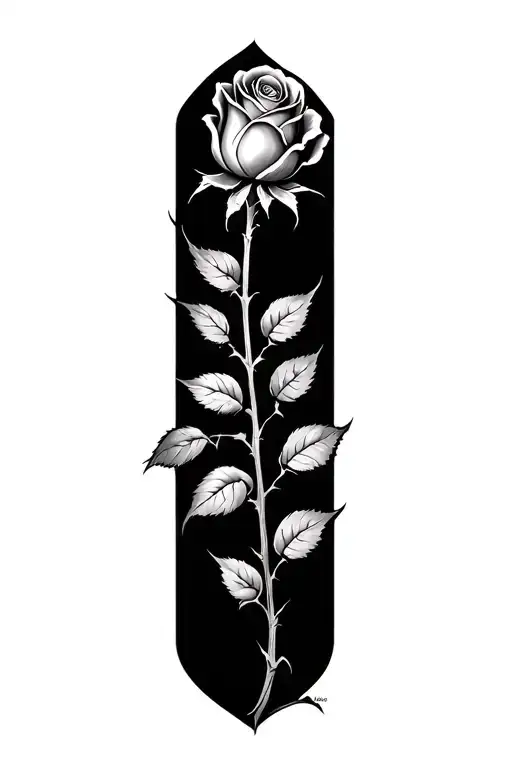 rose stem with thorns tattoo design idea