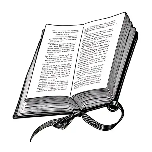 Book with One Page Marked. A closed book with a tiny ribbon bookmarking one page near the end. tattoo design idea