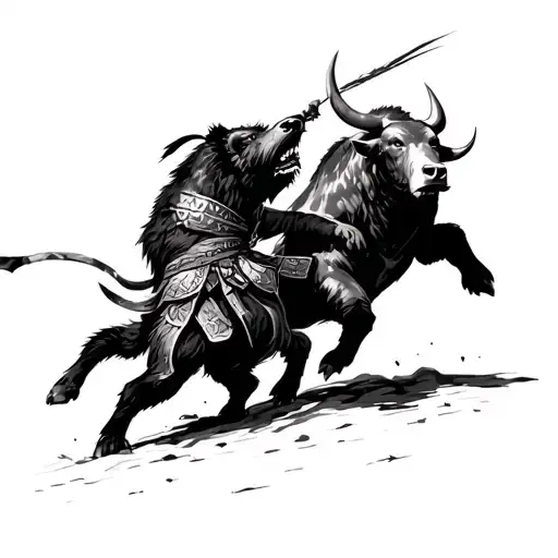 Lu Bu as a Bear and a Bull fighting fighting each other as warriors like Buyers and Sellers in price action on a chart tattoo design idea