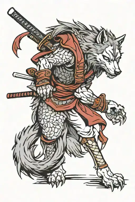 samurai wolf looking forward tattoo design idea