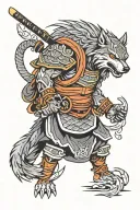 samurai wolf looking forward tattoo design idea