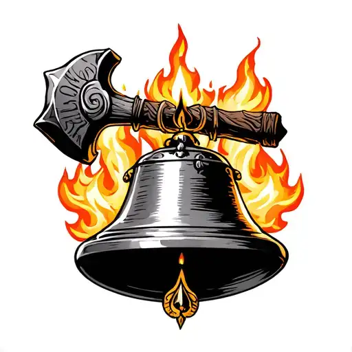candles incense god bells anvil fire hammer gold tattoo design idea