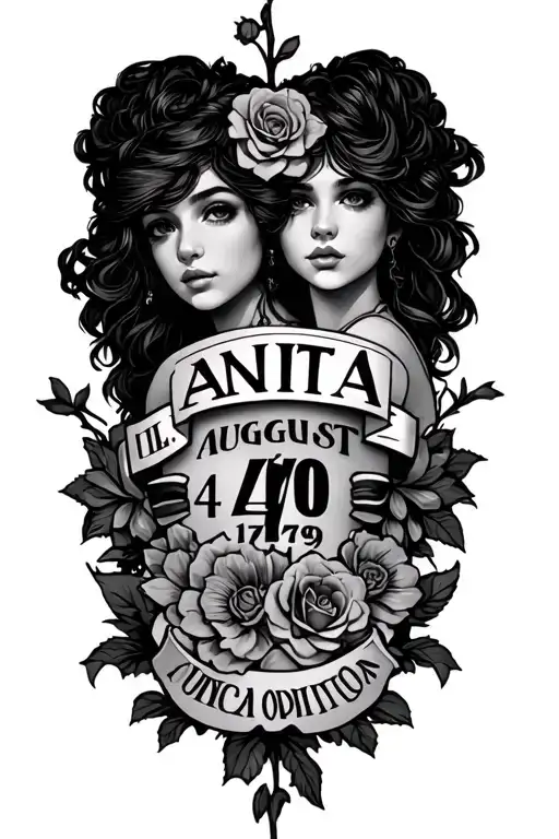 roman numerlas tattoo saying anita in the middle with her birth date  being august 4th 1979 tattoo design idea