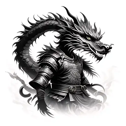 Japanese dragon and a samurai warrior tattoo design idea