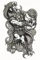 thor fighting fenrir viking tattoo design idea