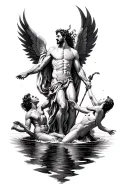 greek mythology featuring hades, charon on the river styx, falling icarus and artemis tattoo design idea