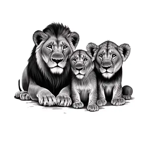 2 Roger cubs a lioness and 3 lion cubs  tattoo design idea