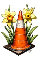 traffic cone with daffodil tattoo design idea