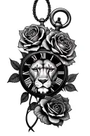 lion face is with three roses intertwined representing the clients wife and two children. A pocket watch tattoo design idea
