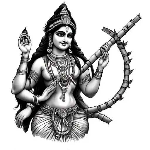 hindu goddess holding sugarcane bow tattoo design idea