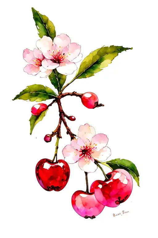 ash tree cherry blossom ruby stone tattoo design idea