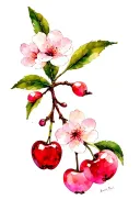 ash tree cherry blossom ruby stone tattoo design idea