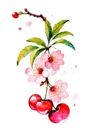 ash tree cherry blossom ruby stone tattoo design idea