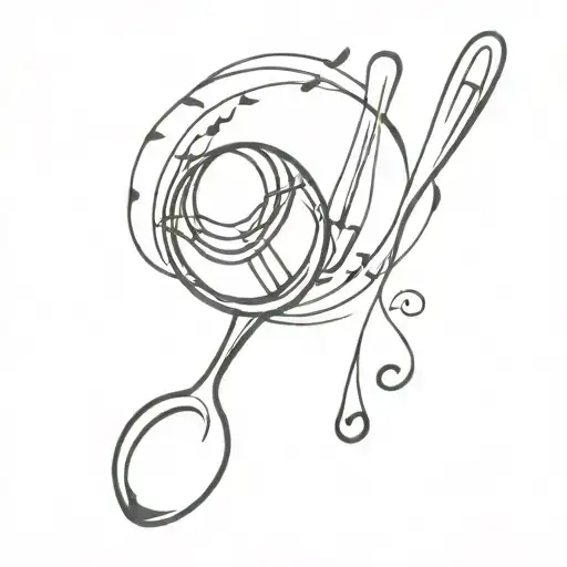 A minimalist tattoo of a spoon and fork crossed with music notes and a sports ball tattoo design idea