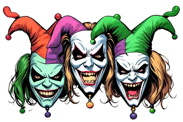 3 JESTER MASKS,SAD,ANFY,ANGRY tattoo design idea