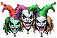 3 JESTER MASKS,SAD,ANFY,ANGRY tattoo design idea