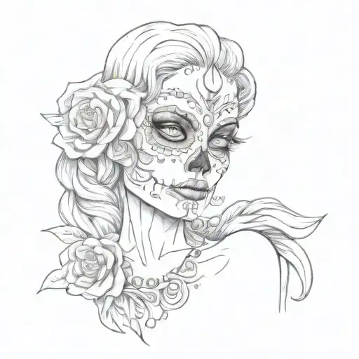 nude sugar skull woman tattoo design idea