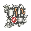 minimalist kitchen tools  soviet union logo incorporated tattoo design idea