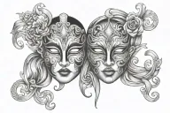Gemini themed mask tattoo design idea