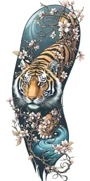 tiger and cherry blossoms tattoo design idea