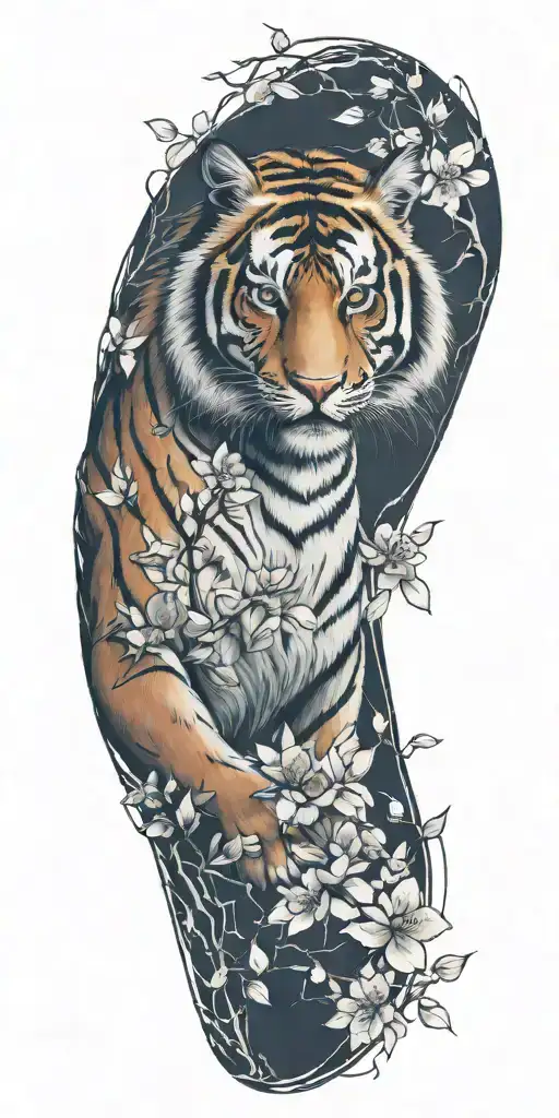 tiger and cherry blossoms tattoo design idea