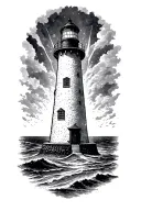 lighthouse standing tall shining light through a storm tattoo design idea