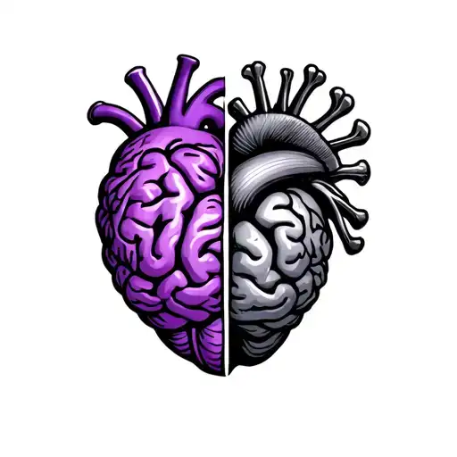 a half of Purple Heart  shape with others half a purple brain with brain waves small  tattoo design idea