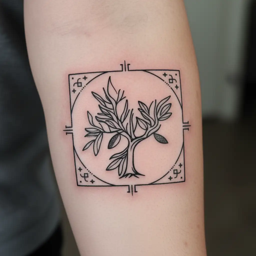 Olive tree with free palestine tattoo design idea