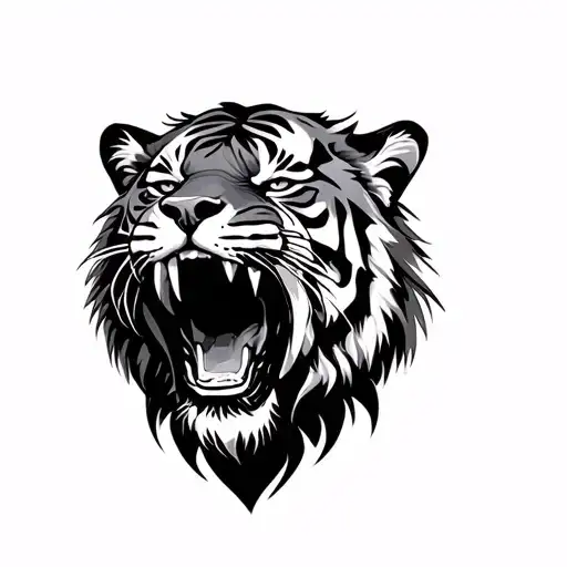 tiger roaring lion's head tattoo design idea