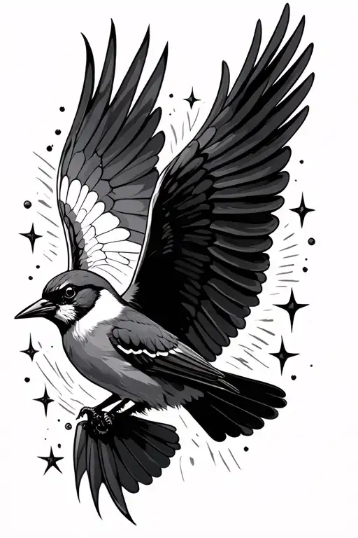 mockingbird flying in the stars tattoo design idea