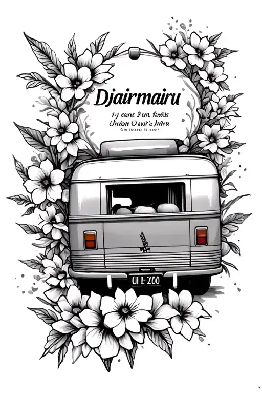 Caravan with flowers name Djairmairu tattoo design idea