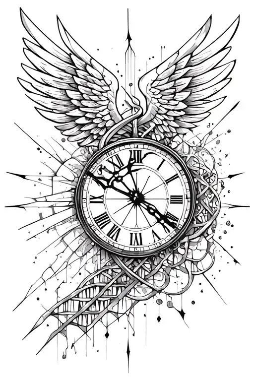 DNA from the veins, launches that pierces and explodes the clock of time, angel wing tattoo design idea