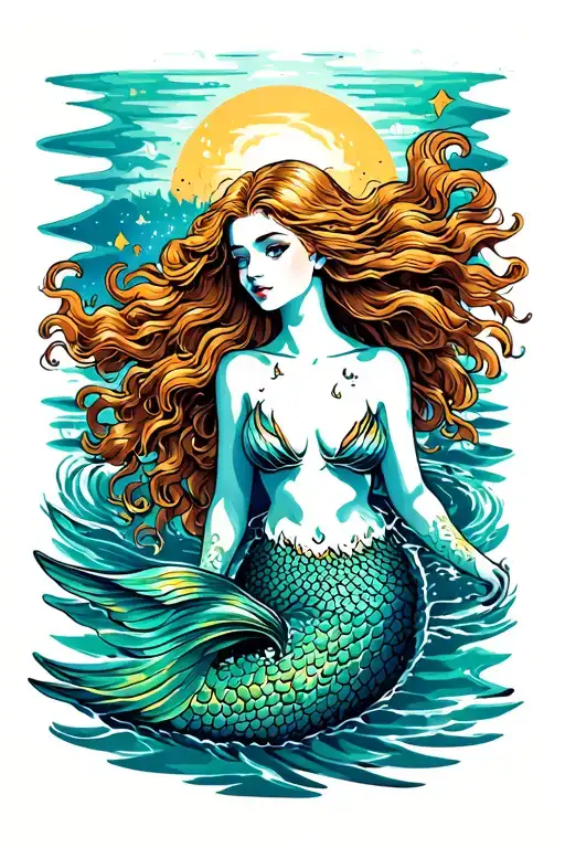 mermaid swimming tattoo design idea