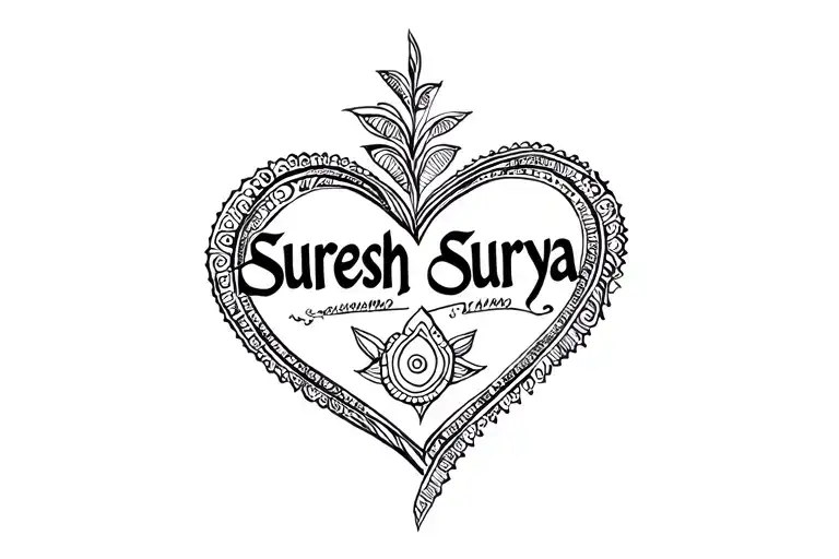 "Suresh Surya " heart shape tattoo design idea