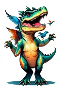 dinosaur dancing with bird flying tattoo design idea