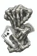 skeletal hand presenting three face down dirty cards..every card has a different ying yang sign tattoo design idea