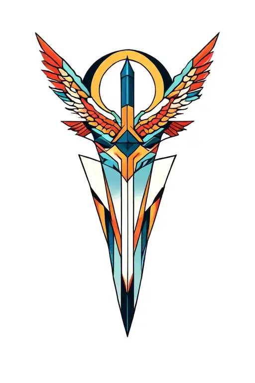 synthesizer cirquit geometric design under knee color dagger tattoo design idea