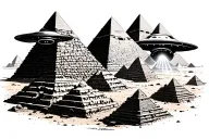ufo beaming over pyramids of giza in background tattoo design idea
