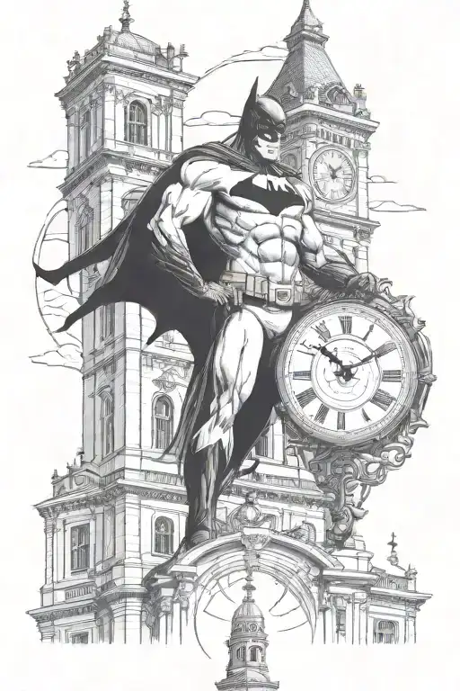 batman standing infront of clock tower in Gotham cit tattoo design idea