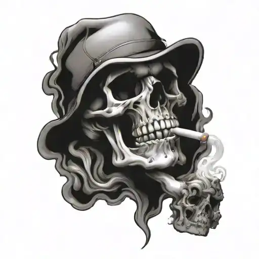 skull cigar smoke tattoo design idea