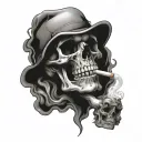 skull cigar smoke tattoo design idea