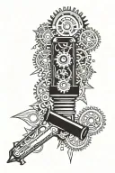 welding torch surrounded by gears tattoo design idea
