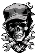 wrenches, skull, baseball cap, american, truck tattoo design idea