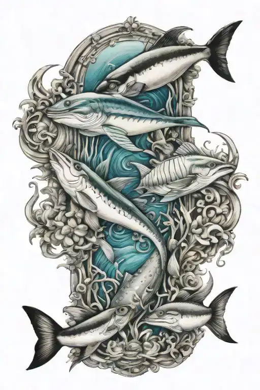 ocean life theme leg sleeve tattoo tattoo design idea