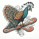 peacock on snowboard strapped tattoo design idea