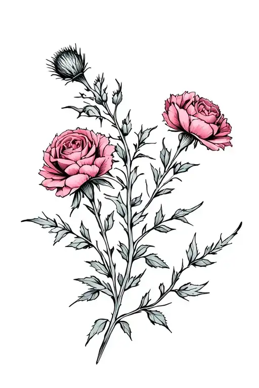 carnations roses thistle flower spine tattoo design small simple tattoo design idea