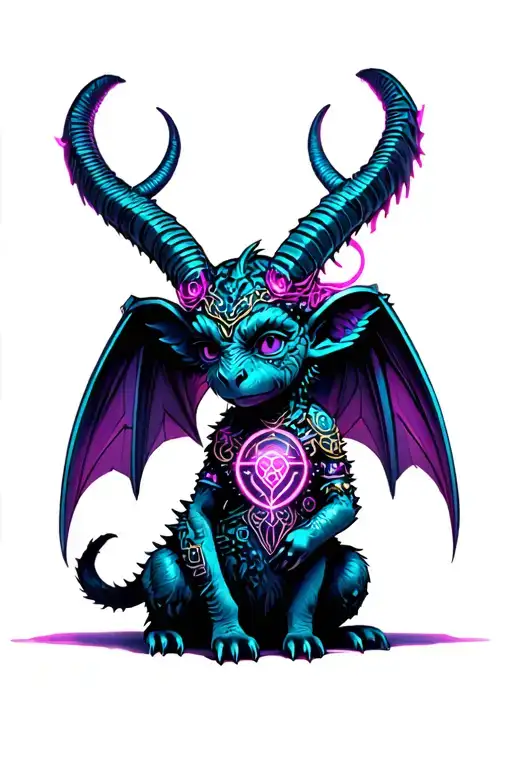 baphomet cute baby gargoyle warrior with her tattoo design idea