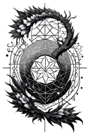sacred geometry patterns incorporating symbols, incorporate tree of life, metatron cube and other geometrical figures tattoo design idea